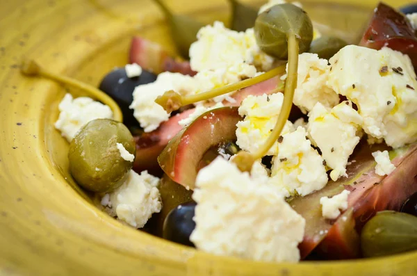 Köstlicher Griechischer Salat Mit Frischem Gemüse Und Griechischem Käse Mit — Stockfoto