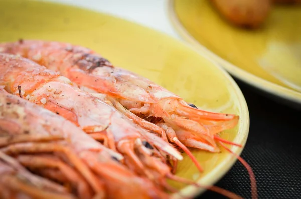 Camarones Frescos Parrilla Con Salsa Limón Especias — Foto de Stock