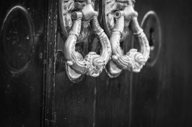old doors close up view - knobs, design elements, architecture of the ancient doors within the streets of the spanish cities