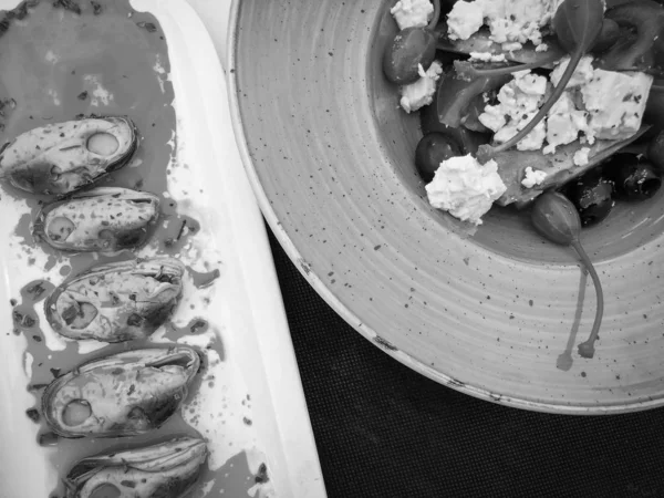Νόστιμο Φρέσκο Μαριναρισμένο Πιάτο Κοχύλια — Φωτογραφία Αρχείου
