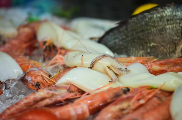 อาหารทะเลผสมสดในตลาดปลาอ ตาเล ยนท องถ — ภาพถ่ายสต็อก