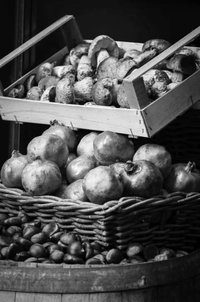 Cogumelos Frescos Vista Perto Dentro Mercado Local Italiano — Fotografia de Stock