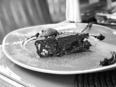 Taze çilekli ev yapımı çikolatalı pasta.