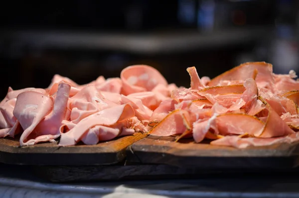 Prosciutto Speck Mortadella Close View — Stock Photo, Image