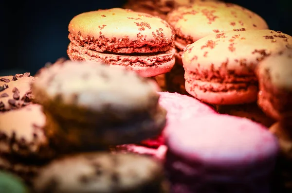 Deliciosos Macarrones Franceses Cerca Ver —  Fotos de Stock