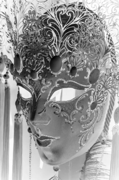 Máscara Veneziana Vista Perto Roupa Carnaval — Fotografia de Stock