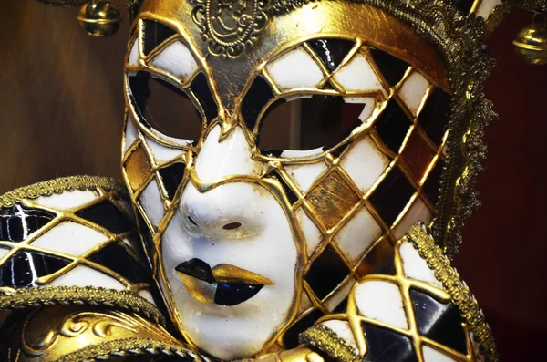 Máscara Veneziana Vista Perto Roupa Carnaval — Fotografia de Stock