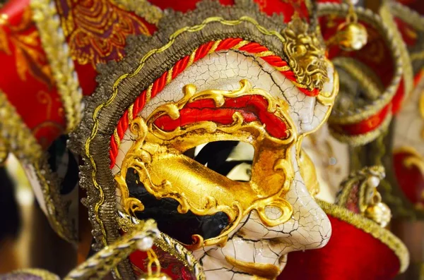 Máscara Veneziana Vista Perto Roupa Carnaval — Fotografia de Stock