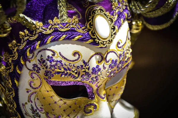 Máscara Veneziana Vista Perto Roupa Carnaval — Fotografia de Stock