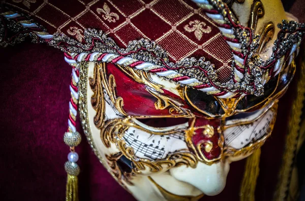 Máscara Veneziana Vista Perto Roupa Carnaval — Fotografia de Stock