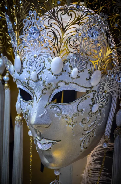 Máscara Veneziana Vista Perto Roupa Carnaval — Fotografia de Stock