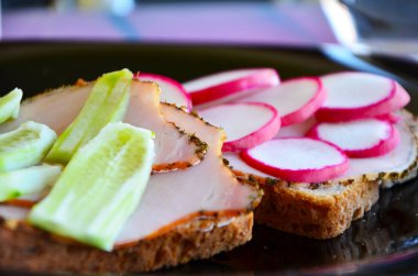 delicious cheese bruschetta with radish & cucumber