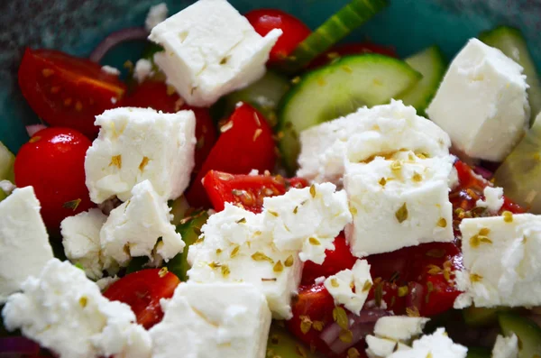 Salată Grecească Gustoasă Legume Proaspete Brânză Feta — Fotografie, imagine de stoc