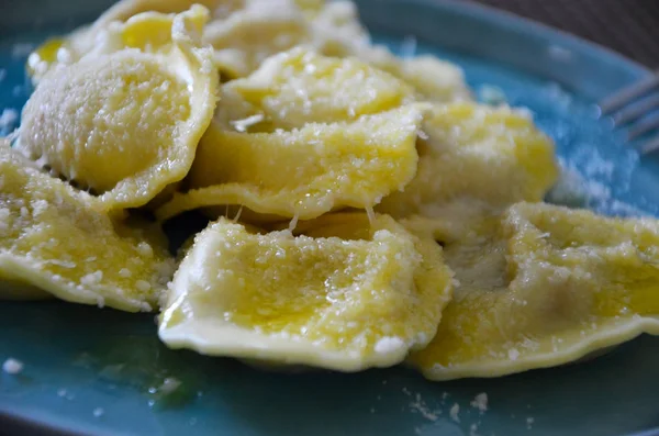 Delicious Home Made Girasoli Pasta Cheese Olive Oil — ストック写真