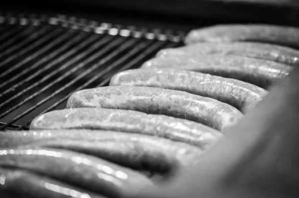 Czech Specialities Grilled Sausages Christmas Market Prague — 스톡 사진