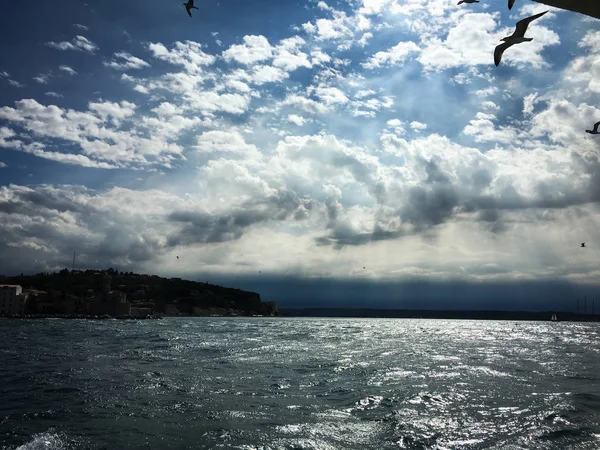 Pemandangan Panorama Dari Tepi Laut Slovenian — Stok Foto