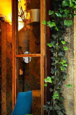 Ahşap pencere & yeşil doğal bitki görünümü