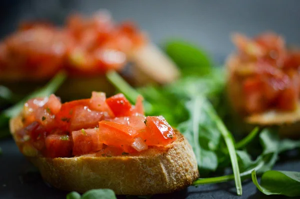 Delicious Italian Mix Bruschetta Starter Dish — Stock Photo, Image