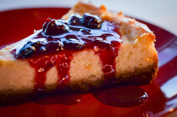 delicious home made cheese cake with cherries jam