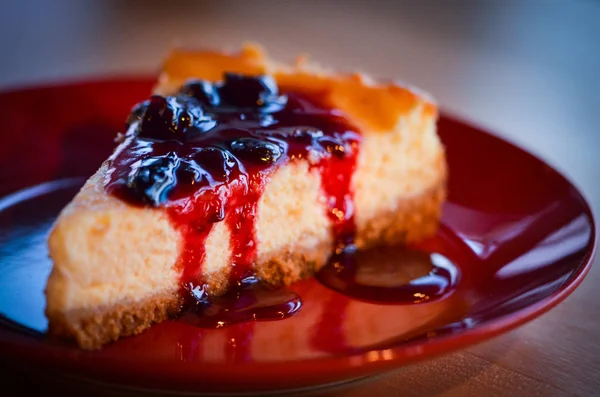 delicious home made cheese cake with cherries jam
