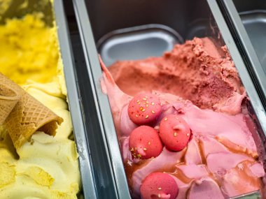 Lezzetli İtalyan dondurması. Yakın çekim.