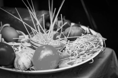 Lezzetli İtalyan makarnası. Yakın çekim.