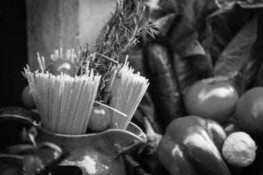 Lezzetli İtalyan makarnası. Yakın çekim.