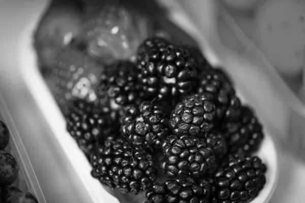 Fresh Berries Close Strawberries Blueberries Red Berries Raspberry Black Berries — Stock Photo, Image