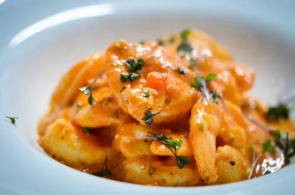 Saganaki Shrimps Receipt Fresh Tomatoes Basil — 스톡 사진