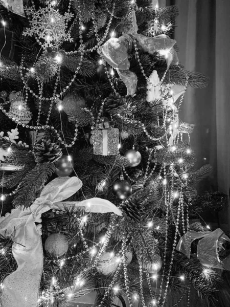 Gyönyörű Karácsonyfa Közelről Kilátás — Stock Fotó