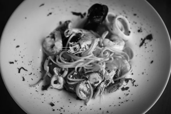 Delicious Italian Spaghetti Fresh Sea Food Spices — Φωτογραφία Αρχείου