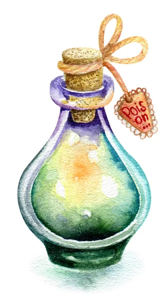 Акварельная иллюстрация с волшебной бутылкой яда . — стоковый вектор