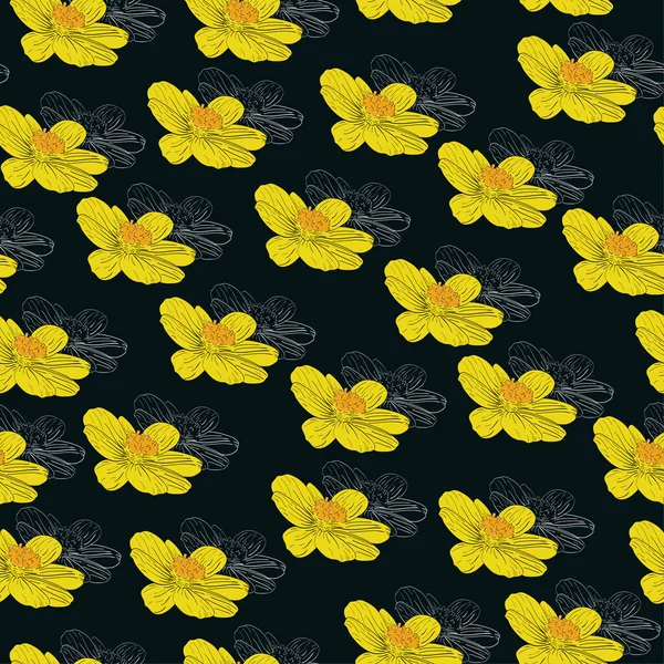 コスモスの花とベクトルシームレスパターン 夏の植物の背景 カバー — ストックベクタ