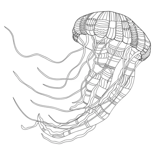 Beyaz Arka Planda Ana Hatlarıyla Denizanası Çizimi Vektör Deniz Hayvanı — Stok Vektör