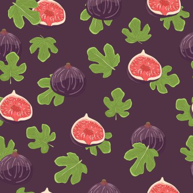 Meyveli kusursuz desen. El yapımı incir. Vektör arkaplanı. Botanik yaz tasarımı.