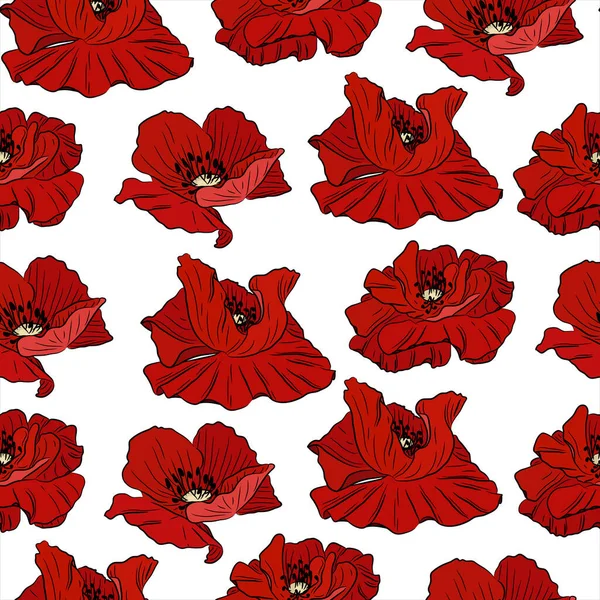 Patrón Simple Sin Costuras Con Flor Amapola Fondo Decorativo Dibujado — Vector de stock