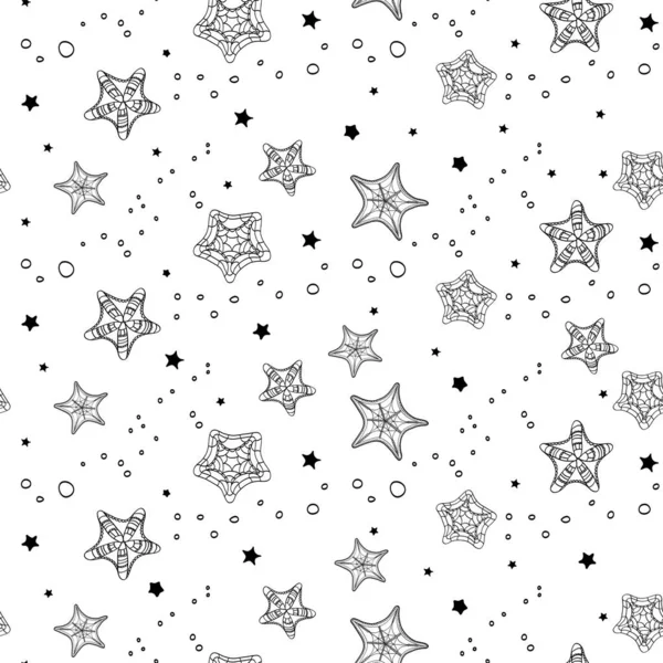 Seamless Outline Hand Drawn Star Pattern Outline Black Elements White — Stock vektor