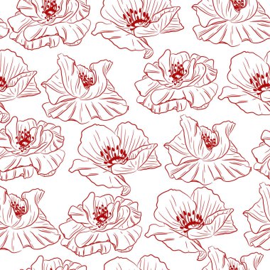 Haşhaş çiçekli kusursuz desen. Vektör çizim el çizimi sanatı. Örtü, örtü, kumaş, kağıt için.