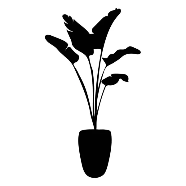 Векторное Растение Силуэте Горшка Домашнее Растение Горшке Изолировано Белом Элемент — стоковый вектор