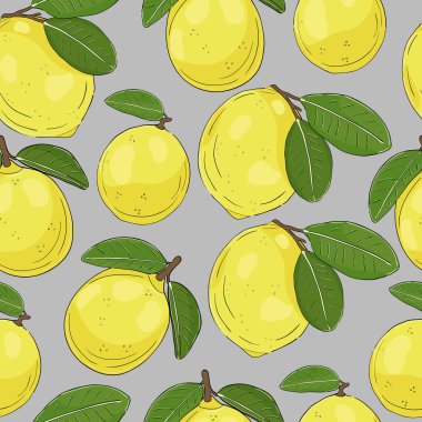 Limonlu, kusursuz bir şablon. El çizimi arka plan. Poster, pankart, kağıt için tasarım