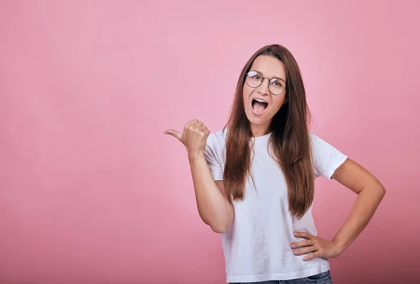 Cute calm attractive girl with open mouth and one closed eye — Stock Photo, Image