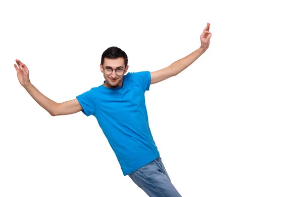 Tanzen lustige Kerl auf einem weißen Hintergrund. — Stockfoto