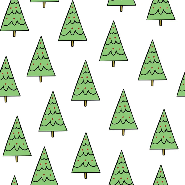Einfache Kritzelnde Grüne Weihnachtsbäume Auf Weißem Hintergrund Nahtlos Wiederholen Sie — Stockvektor