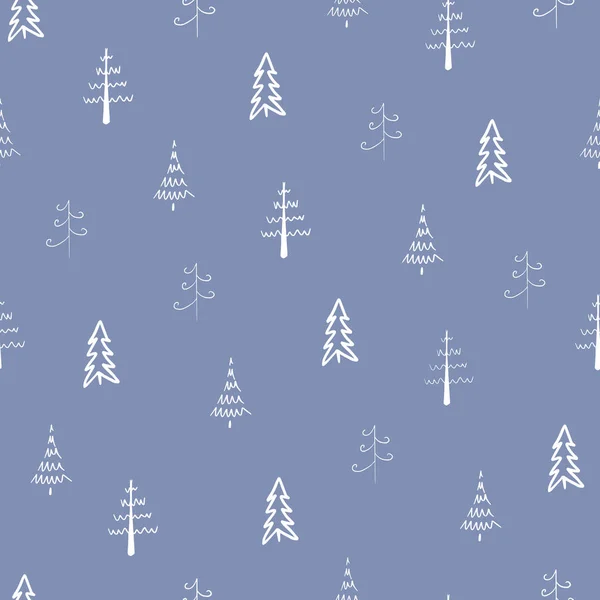Weihnachtsbaum Vektor Nahtlos Muster Wiederholen Weiße Bäume Auf Blauem Hintergrund — Stockvektor