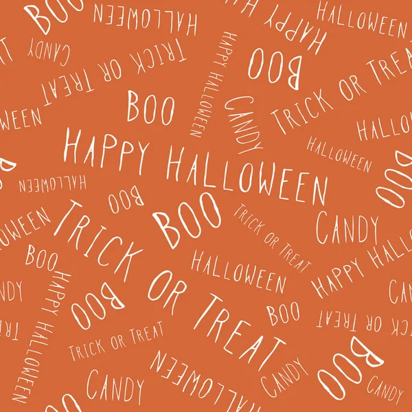 Halloween Schriftzug Handgeschriebene Nahtlose Wiederholungsmuster Weiß Auf Orangefarbenem Hintergrund Hintergrund — Stockvektor