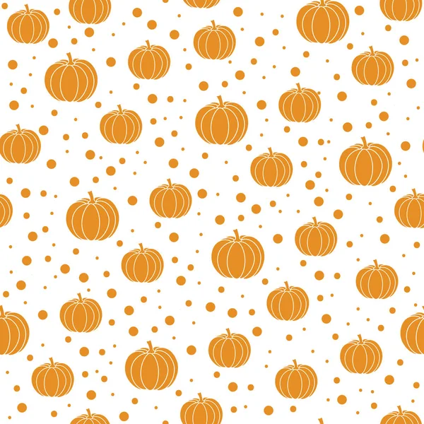 Pomerančové Dýně Tečky Bílém Pozadí Halloween Říjen Bezproblémový Vektorový Vzorec — Stockový vektor
