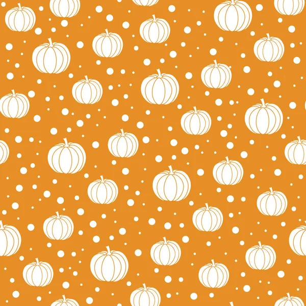 Bílé Dýně Tečky Oranžovém Pozadí Halloween Říjen Bezproblémový Vektorový Vzorec — Stockový vektor