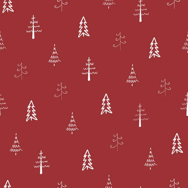 Christmas Tree Vector Seamless Repeat Pattern White Trees Red Background ロイヤリティフリーのストックイラスト