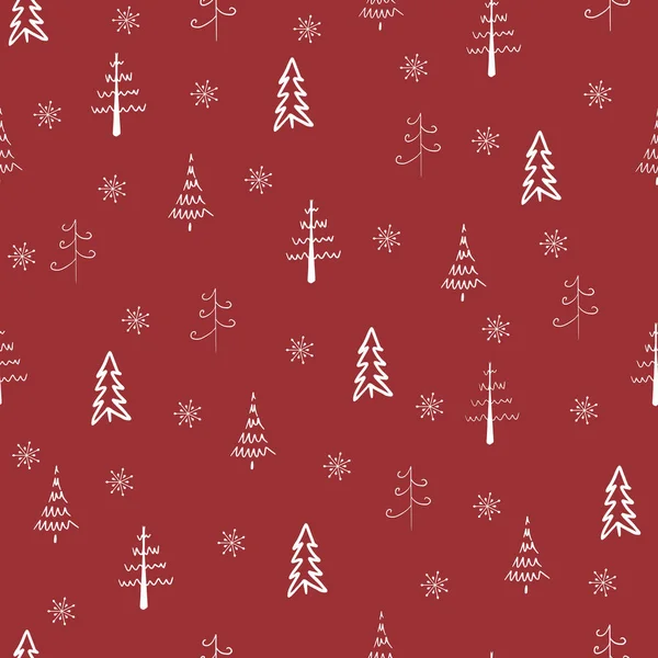 Christmas Tree Snowflake Vector Seamless Repeat Pattern White Trees Snowflakes ストックベクター