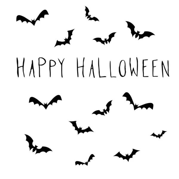 Bats Happy Halloween Hand Lettering Text Banner October Holidays Vector ベクターグラフィックス
